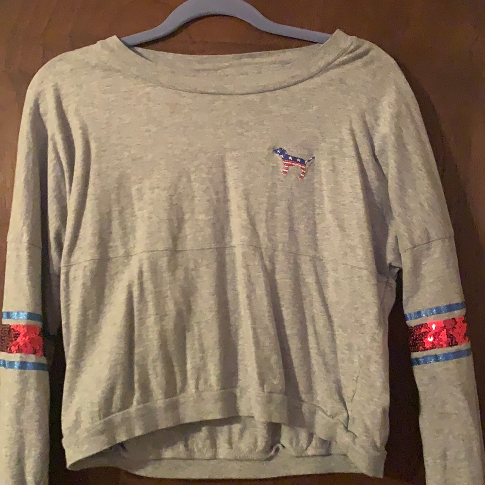 Red, white, and blue pink sweat shirt